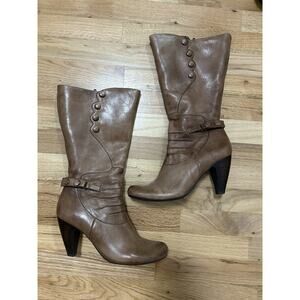 Miz Mooz Tall Leather Boots Sheila Brown Buttons Block Heel Zipper 10